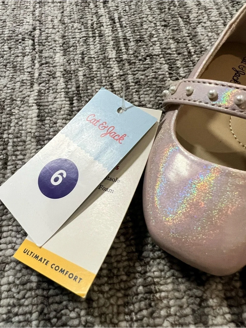 Cat & Jack Pink Pearl-Trim Mary Jane Dress Shoes Size 6